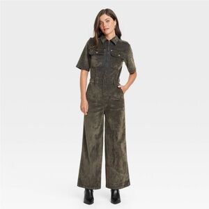 NWT Universal Thread flocked denim olive green jumpsuit
